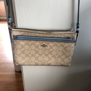 Coach sling blue and tan shoulder bag